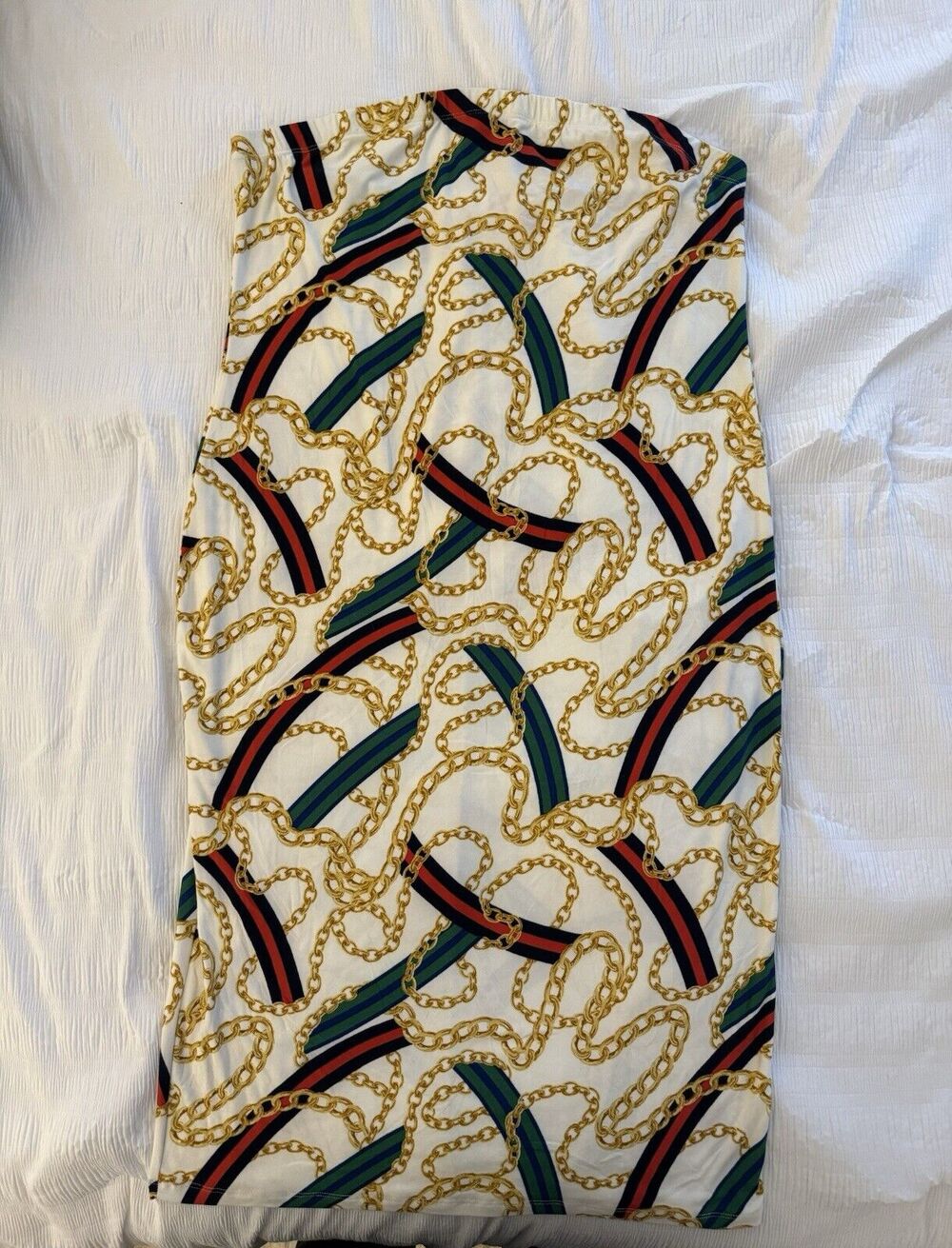 Women's Strapless Dress Swimsuit Coverup Gold Chain Print Green Red Stripe